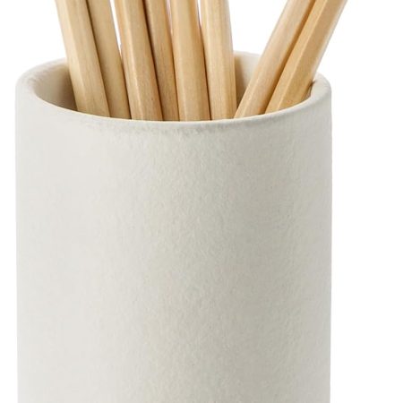 Pen Holder for Desk, Ceramic Pencil Organizer & Makeup Brush Holder, Office Decor and Desk Accessories，Perfect Office Organization,Teacher Supplies (White, Set / 1)