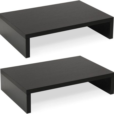 Wood Monitor Stand Riser-2 Pack, 2 Tier Adjustable Monitor Stand Dual Monitor Riser for 2 Monitors/Laptop/PC Black Computer Stand for Desk