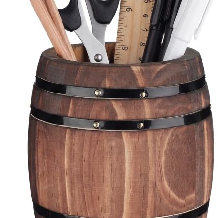 Wine Barrel Pen & Pencil Holders Accessories Wooden Desktop Pencil Holder Containers Farmhouse Stationery Organizer Stand for Office Table Desk Accessory