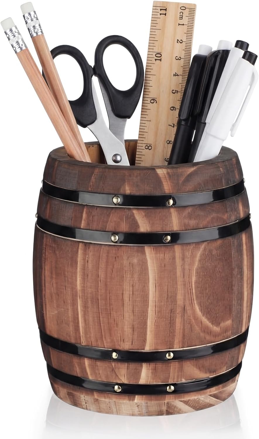 Wine Barrel Pen & Pencil Holders Accessories Wooden Desktop Pencil Holder Containers Farmhouse Stationery Organizer Stand for Office Table Desk Accessory