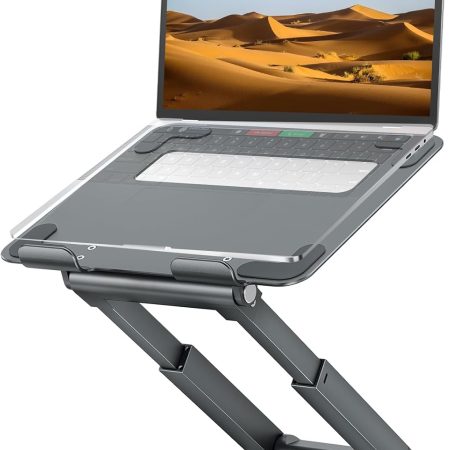 Telescopic Laptop Stand for Desk with 360° Swivel Base, Sit to Stand, Height Adjustable, Portable Riser Holder for Good Posture,  All Laptops 10-17"-Gray