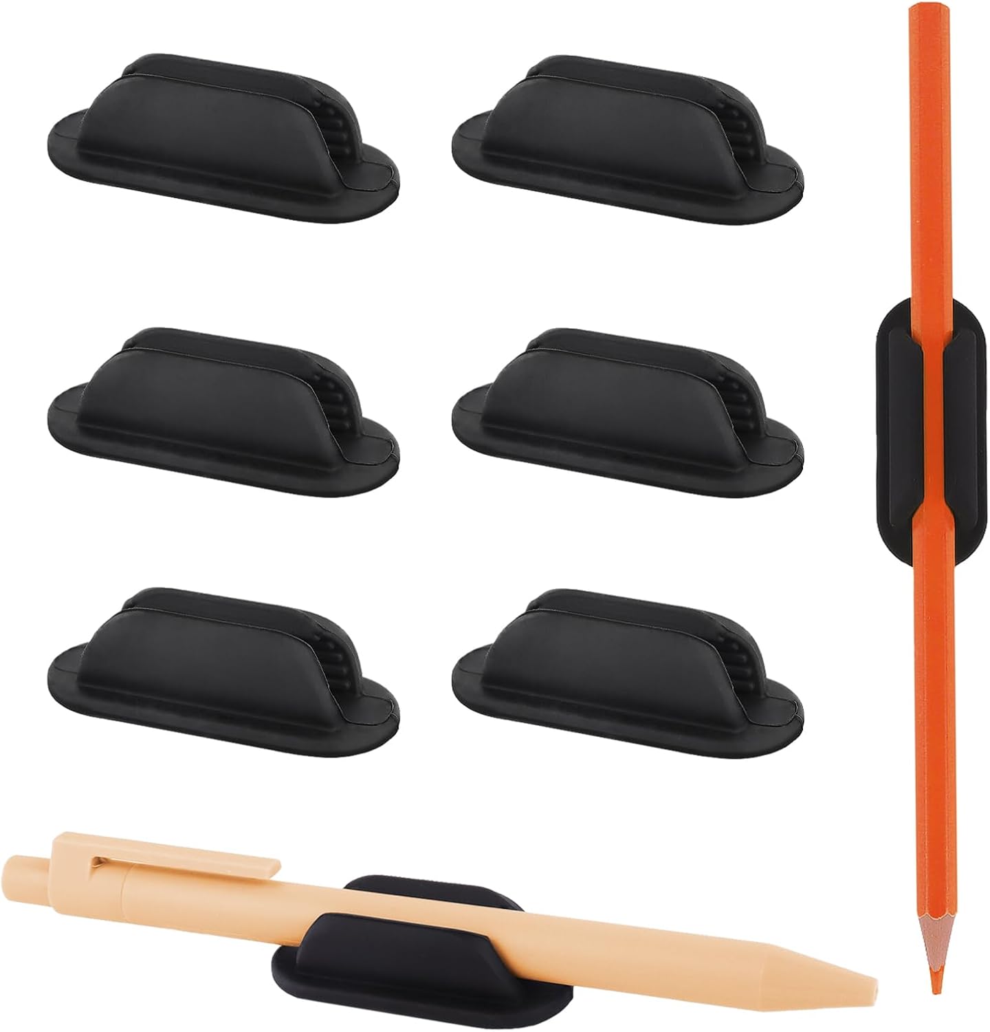6 Pack Adhesive Pencil Holders for Desk, Flexible Black Silicone Pen Holder with Adhesive Pads for Office Essentials and Teacher Supplies