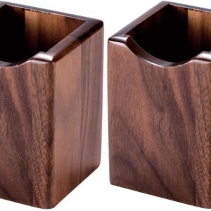 2 Pack Wood Pen Pencil Holder Stand Multi Purpose Natural Wood Pencil Cup Pot Desk Organizer Storage Box (2 Pack Walnut Color)
