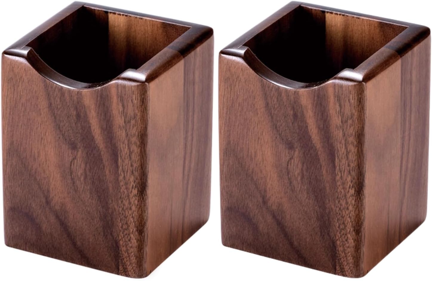 2 Pack Wood Pen Pencil Holder Stand Multi Purpose Natural Wood Pencil Cup Pot Desk Organizer Storage Box (2 Pack Walnut Color)