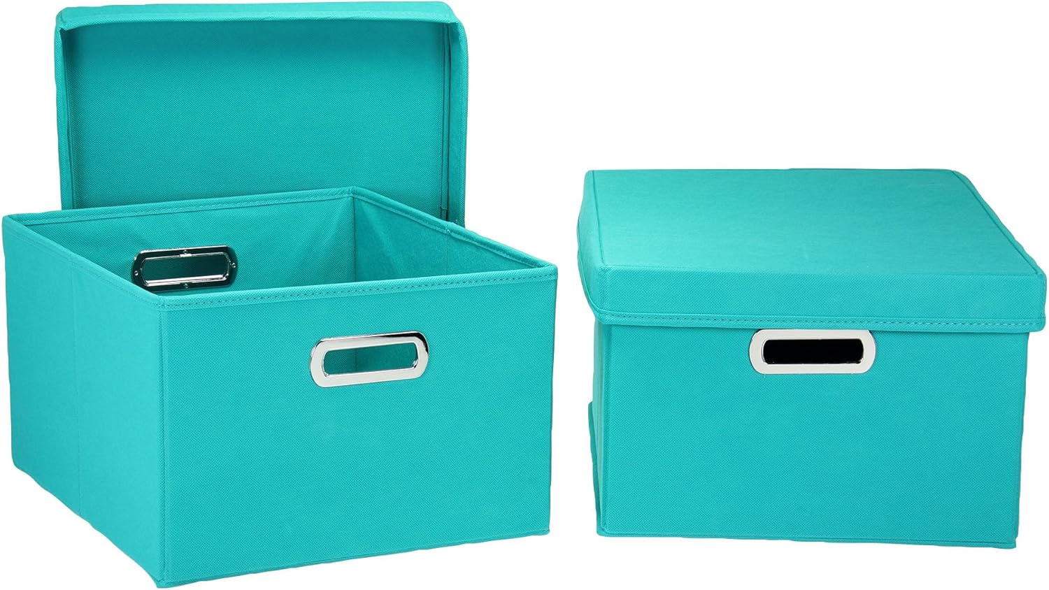 Fabric Storage Boxes with Lids and Handles, Aqua