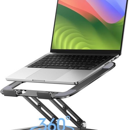 Adjustable Laptop Stand, Computer Stand with 360 Rotating Base, Ergonomic Laptop Riser Mount for Desk Foldable Protable Computer Desk Fits with   (10-16") - Black