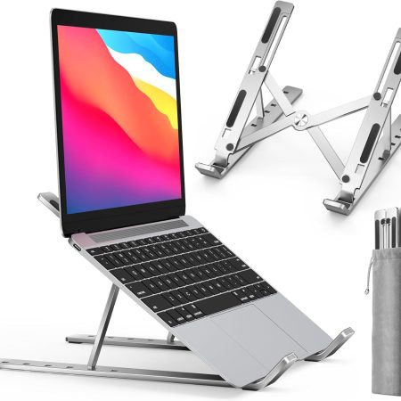 Laptop Stand, Laptop Holder Riser Computer Tablet Stand, 6 Angles Adjustable Aluminum Ergonomic Foldable Portable Desktop Holder Compatible with 10-15.6” Silver