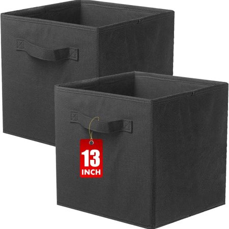 Storage Bins, Foldable Fabric Storage Cubes And Cloth Storage Organizer Drawer For Closet And Toys Storage, 13 X 13 X 13 INCH, 2 Pack (Black)