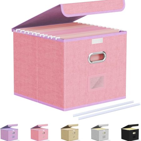Collapsible File Organizer Box for Office/Decor/Home - Pink, Small, Portable