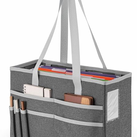 File Organizer Box, Portable Tote Bag Hanging Filing Box Desktop File Folder Document Storage Organizer with Pockets and Handles